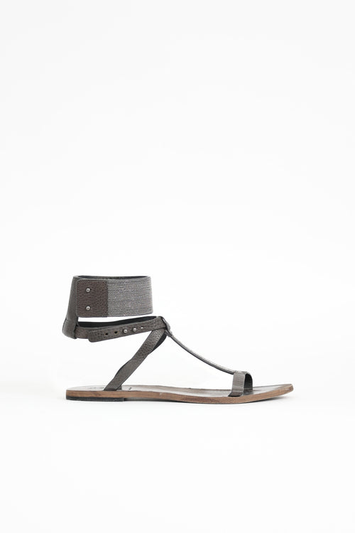 Brunello Cucinelli Leather Monili T-Strap Sandal