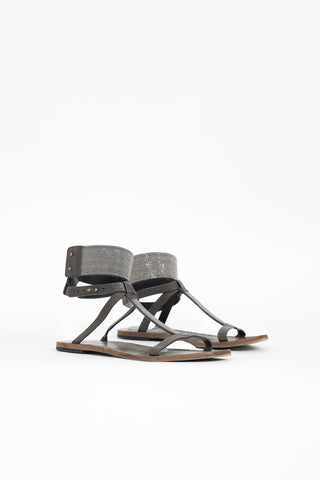 Brunello Cucinelli Leather Monili T-Strap Sandal