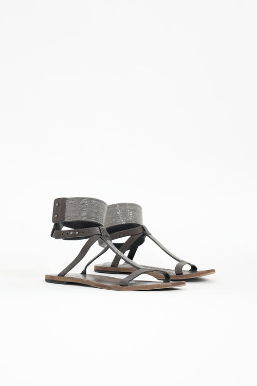 Brunello Cucinelli Leather Monili T-Strap Sandal