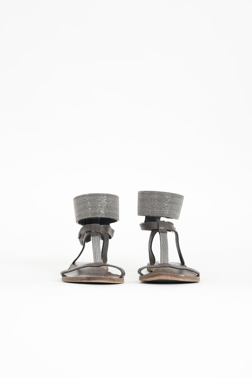Brunello Cucinelli Leather Monili T-Strap Sandal