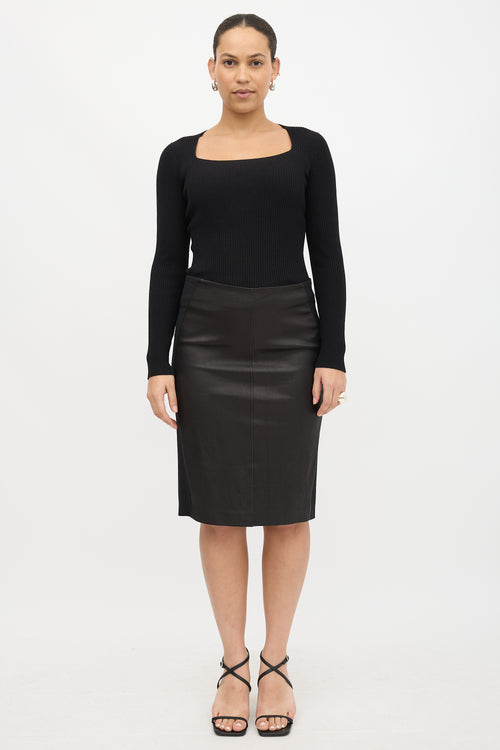 Brunello Cucinelli Leather Panel Pencil Skirt