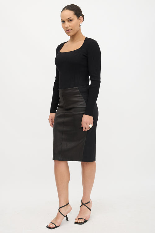 Brunello Cucinelli Leather Panel Pencil Skirt