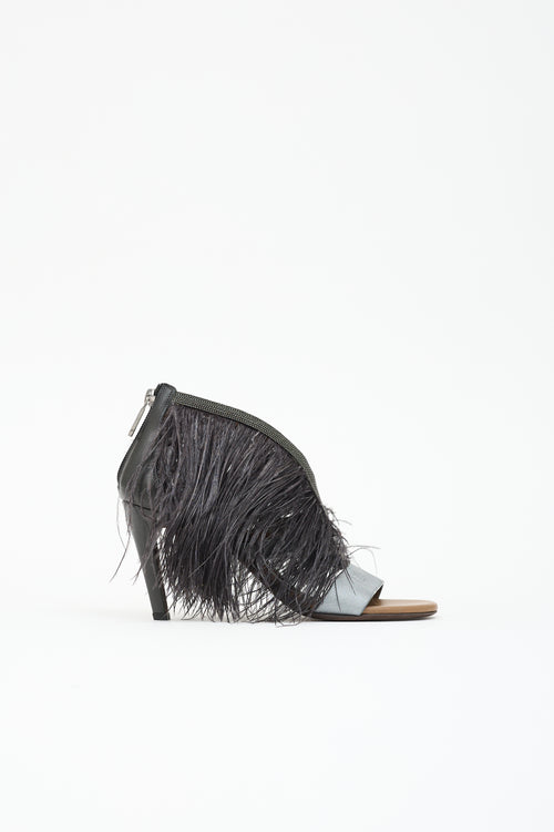 Brunello Cucinelli Leather & Feather Monili Sandal
