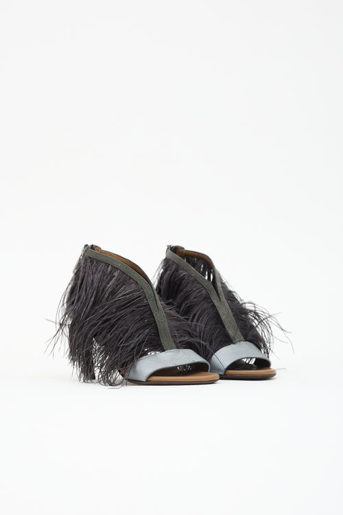 Brunello Cucinelli Leather & Feather Monili Sandal
