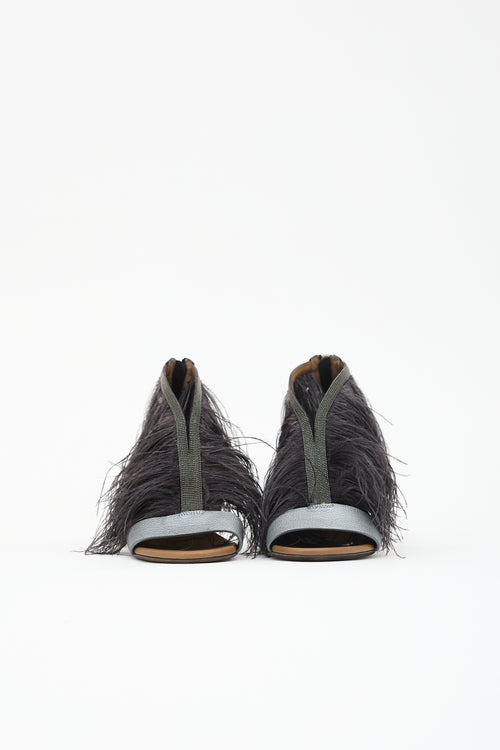 Brunello Cucinelli Leather & Feather Monili Sandal