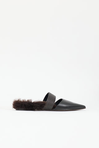 Brunello Cucinelli Leather & Fur Lined Mule