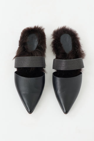 Brunello Cucinelli Leather & Fur Lined Mule