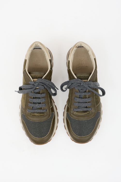 Brunello Cucinelli Leather & Suede Monili Sneaker