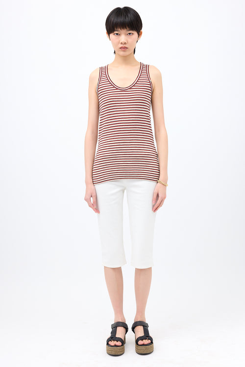 Brunello Cucinelli Linen Metallic Striped Tank Top