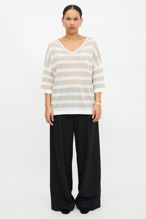Brunello Cucinelli Linen Striped Oversized Sweater