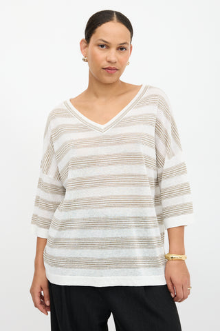 Brunello Cucinelli Linen Striped Oversized Sweater