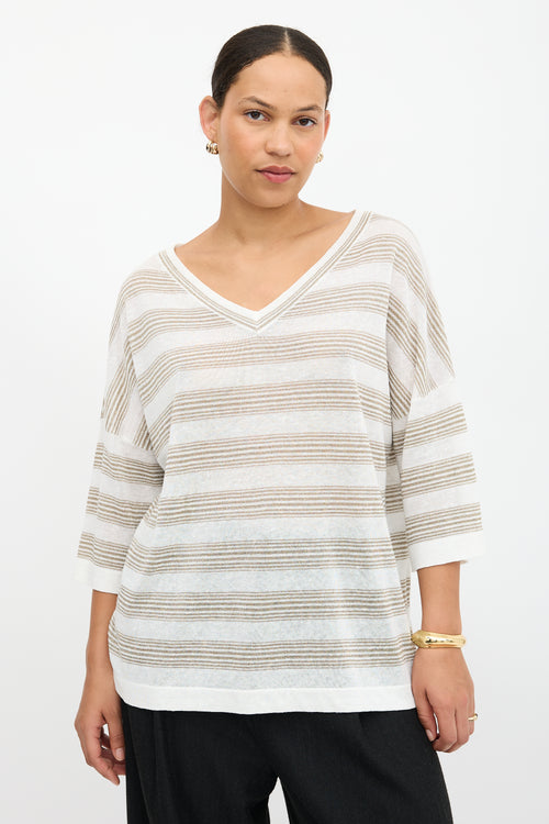 Brunello Cucinelli Linen Striped Oversized Sweater