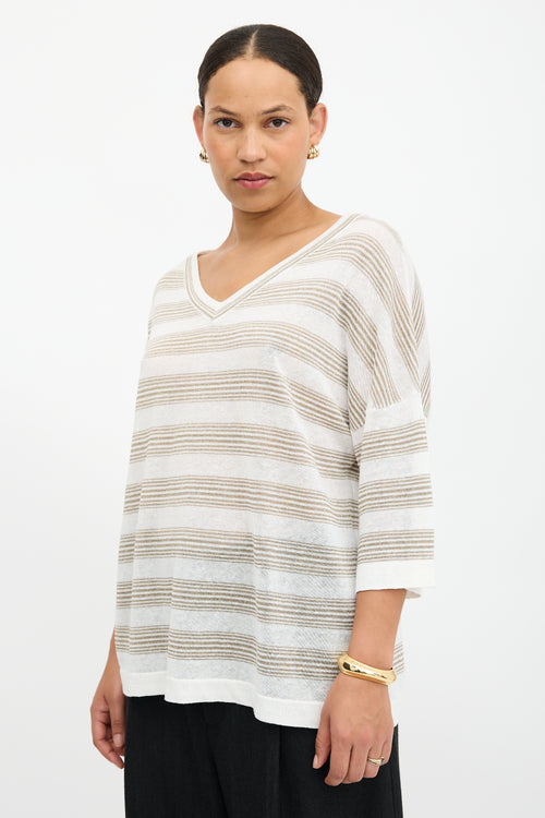 Brunello Cucinelli Linen Striped Oversized Sweater