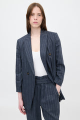 Brunello Cucinelli Linen & Wool Pinstripe Blazer