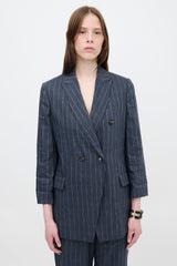 Brunello Cucinelli Linen & Wool Pinstripe Blazer