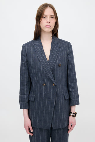Brunello Cucinelli Linen & Wool Pinstripe Blazer