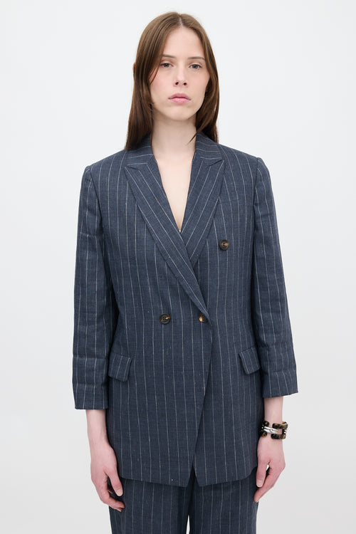 Brunello Cucinelli Linen & Wool Pinstripe Blazer