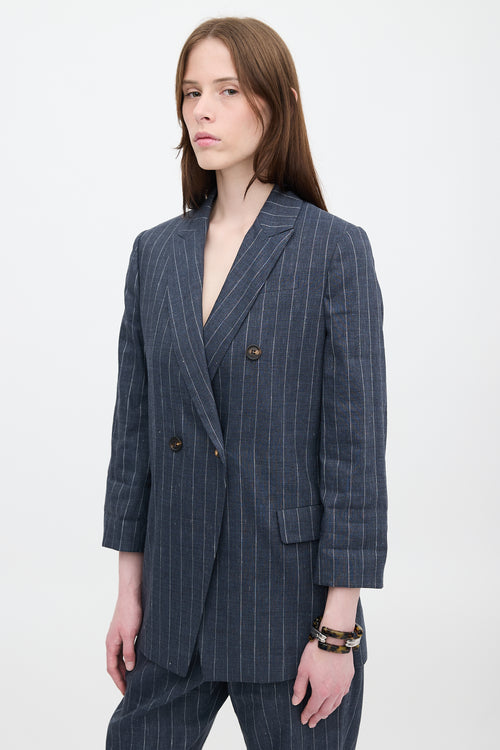 Brunello Cucinelli Linen & Wool Pinstripe Blazer