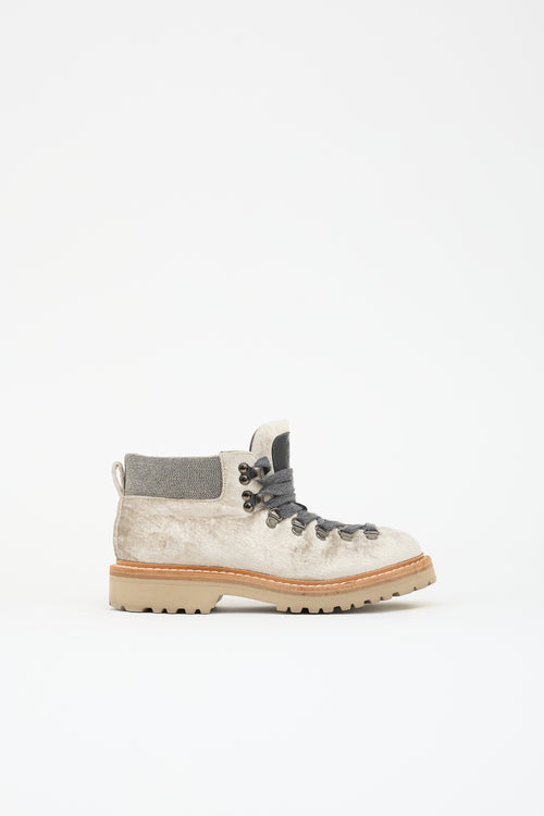 Brunello Cucinelli Metallic Velvet Monili Boot
