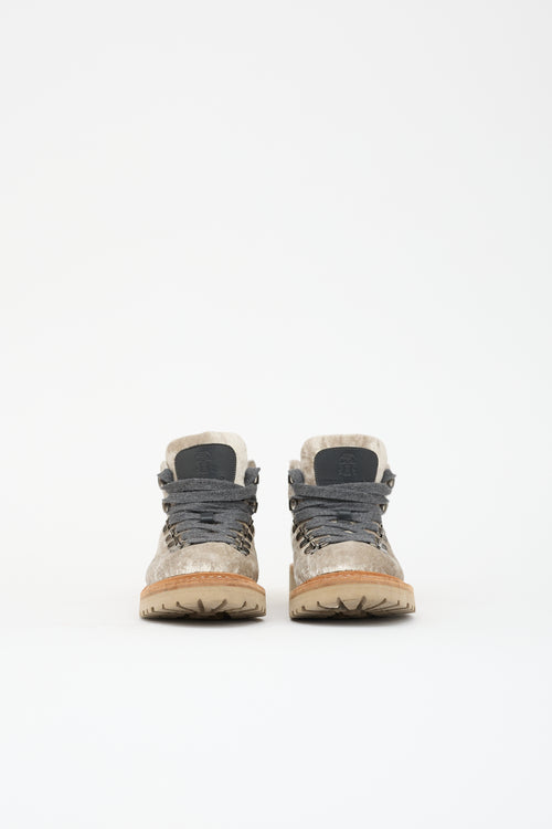 Brunello Cucinelli Metallic Velvet Monili Boot