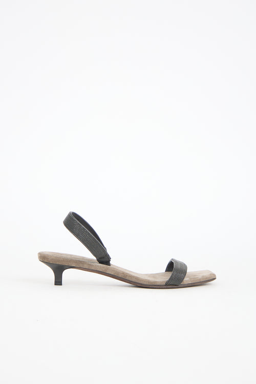 Brunello Cucinelli Monili Suede Slingback Sandal