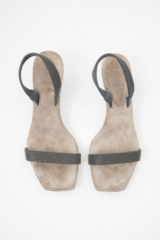 Brunello Cucinelli Monili Suede Slingback Sandal