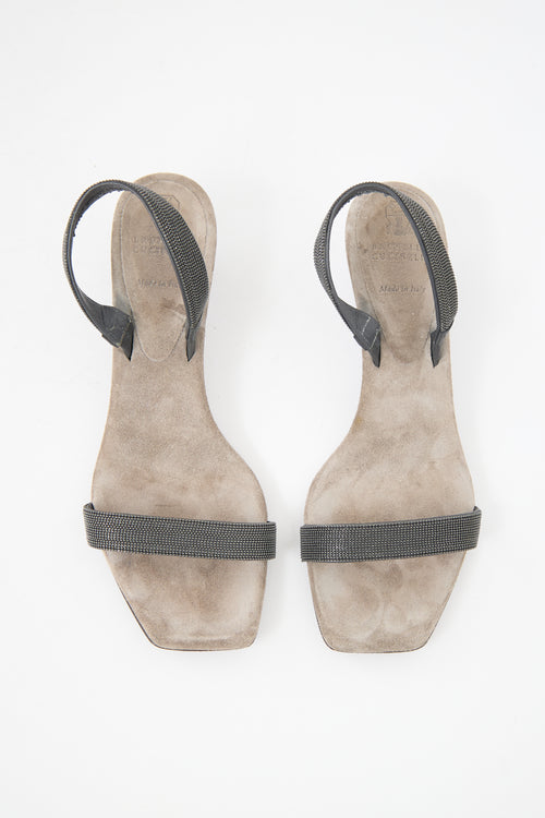 Brunello Cucinelli Monili Suede Slingback Sandal