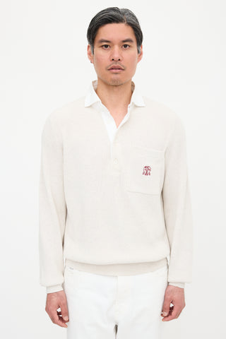Brunello Cucinelli Rib Knit Collared Logo Sweater