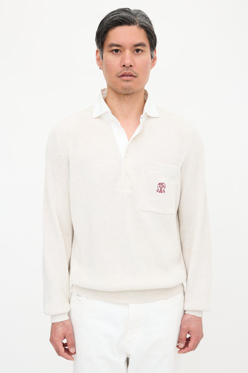 Brunello Cucinelli Rib Knit Collared Logo Sweater