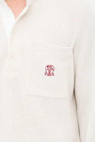 Brunello Cucinelli Rib Knit Collared Logo Sweater