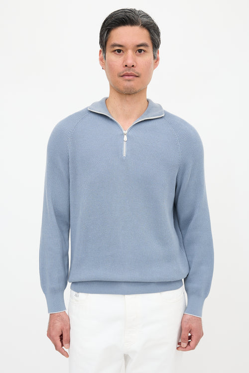 Brunello Cucinelli Rib Knit Quarter Zip Top