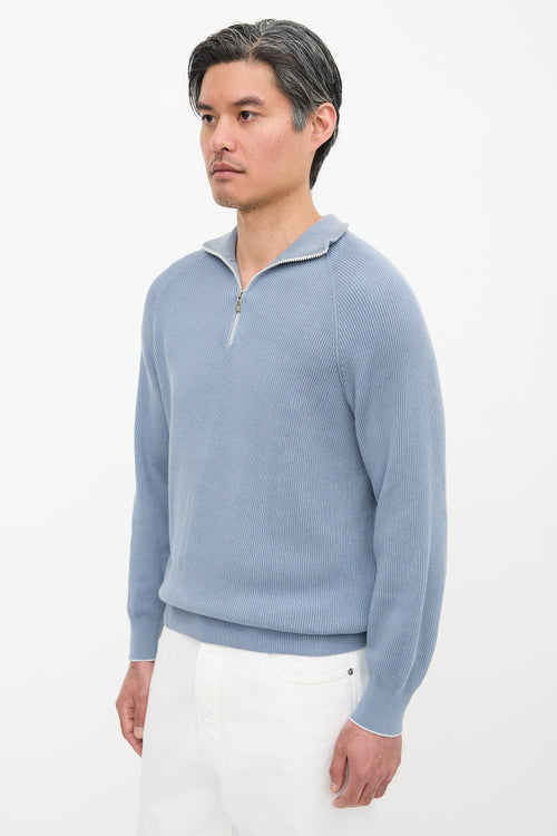 Brunello Cucinelli Rib Knit Quarter Zip Top
