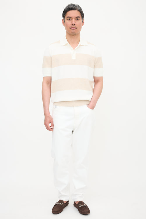 Brunello Cucinelli Rib Knit Striped Polo
