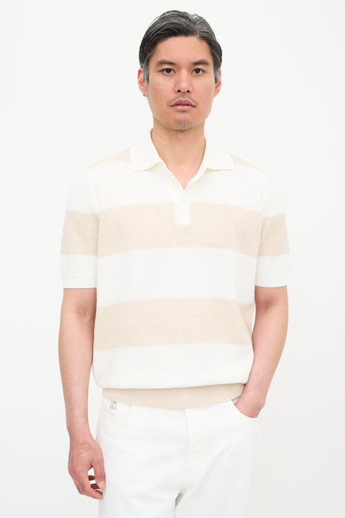 Brunello Cucinelli Rib Knit Striped Polo