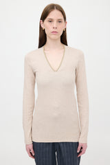 Brunello Cucinelli Ribbed Knit Jersey Monili Top