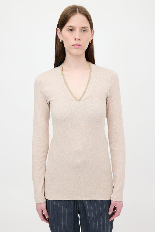 Brunello Cucinelli Ribbed Knit Jersey Monili Top