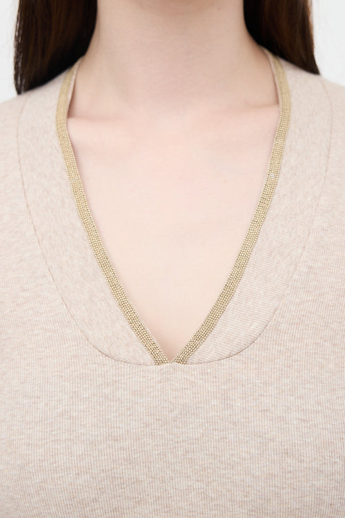 Brunello Cucinelli Ribbed Knit Jersey Monili Top