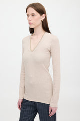 Brunello Cucinelli Ribbed Knit Jersey Monili Top