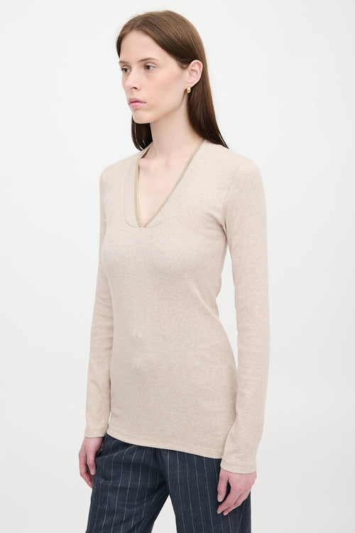 Brunello Cucinelli Ribbed Knit Jersey Monili Top