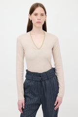 Brunello Cucinelli Ribbed Knit Jersey Monili Top