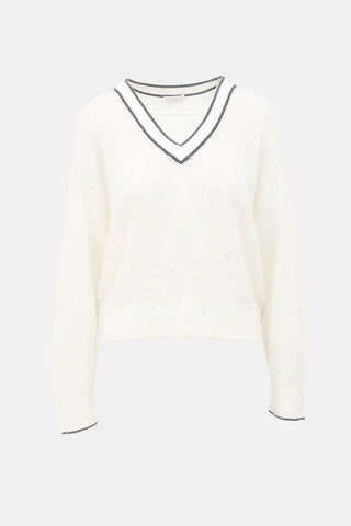 Brunello Cucinelli Sequin V-Neck Sweater