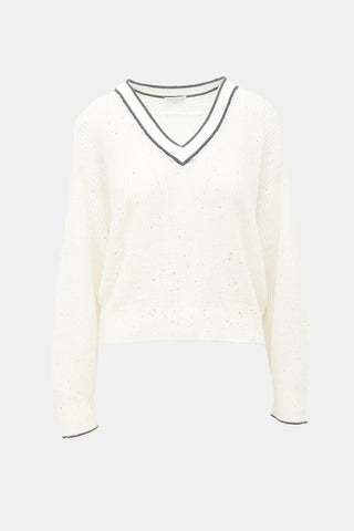 Brunello Cucinelli Sequin V-Neck Sweater