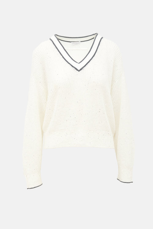 Brunello Cucinelli Sequin V-Neck Sweater