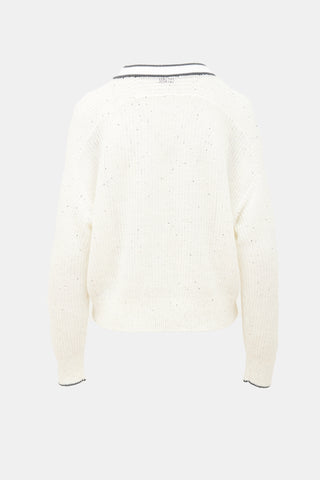 Brunello Cucinelli Sequin V-Neck Sweater