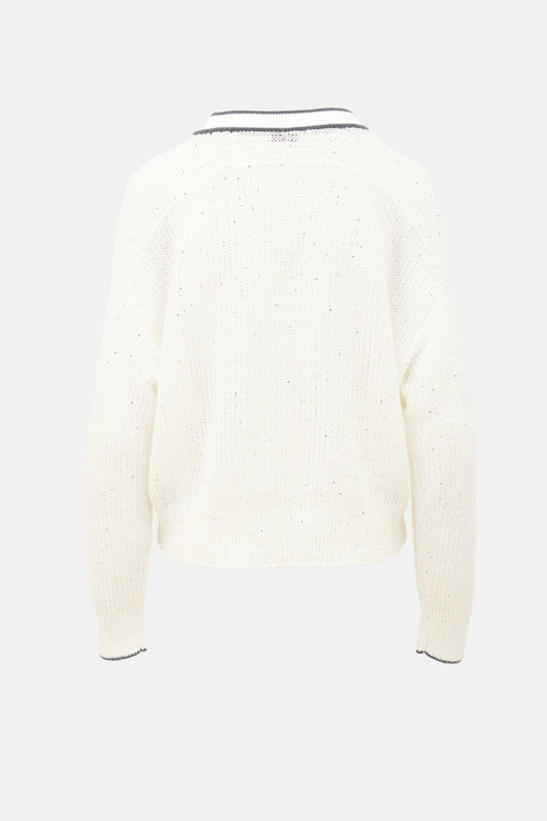 Brunello Cucinelli Sequin V-Neck Sweater