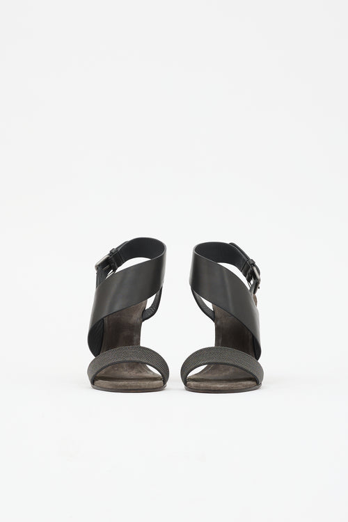 Brunello Cucinelli Suede Monili Wedge Sandal