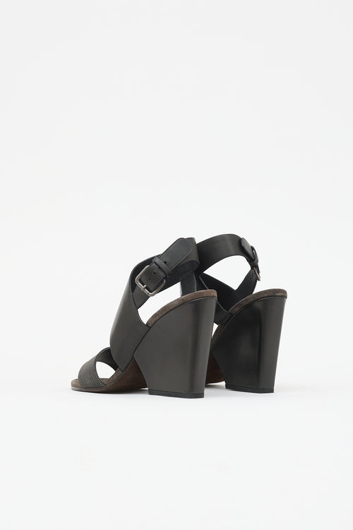 Brunello Cucinelli Suede Monili Wedge Sandal