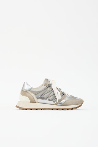 Brunello Cucinelli Suede & Metallic Leather Panelled Sneaker