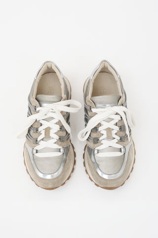 Brunello Cucinelli Suede & Metallic Leather Panelled Sneaker