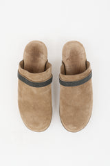 Brunello Cucinelli Suede Monili Clog Mule